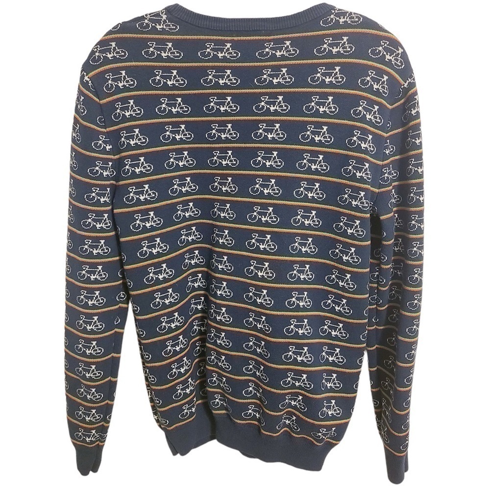 Forever 21 Men | Navy Bicycle Print & Striped Crewneck Sweater (Size Medium) - Picture 12 of 12